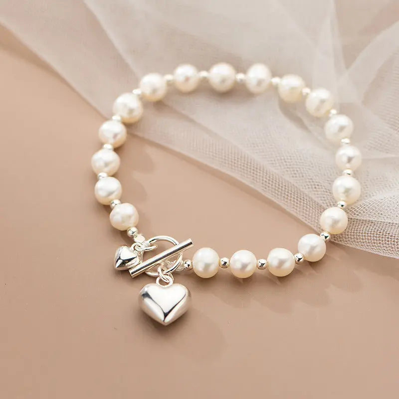 Silver Love Pearl Light Bead Bracelet Heart-shaped JNi3 shop