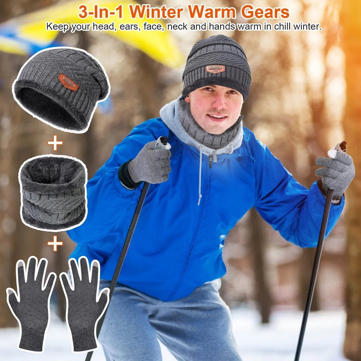 3Pcs Winter Knitted Hat Scarf Gloves Winter Warm Beanie And Touch Screen Gloves Scarf Set Knit Beanie Skull Cap Neck Warmer Mittens For Men Women Cjdropshipping
