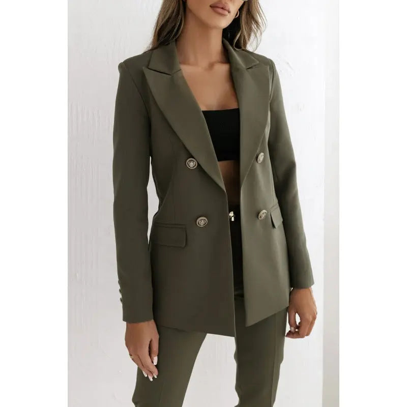 Double Breasted Solid Color Fashion Coat JNi3 shop