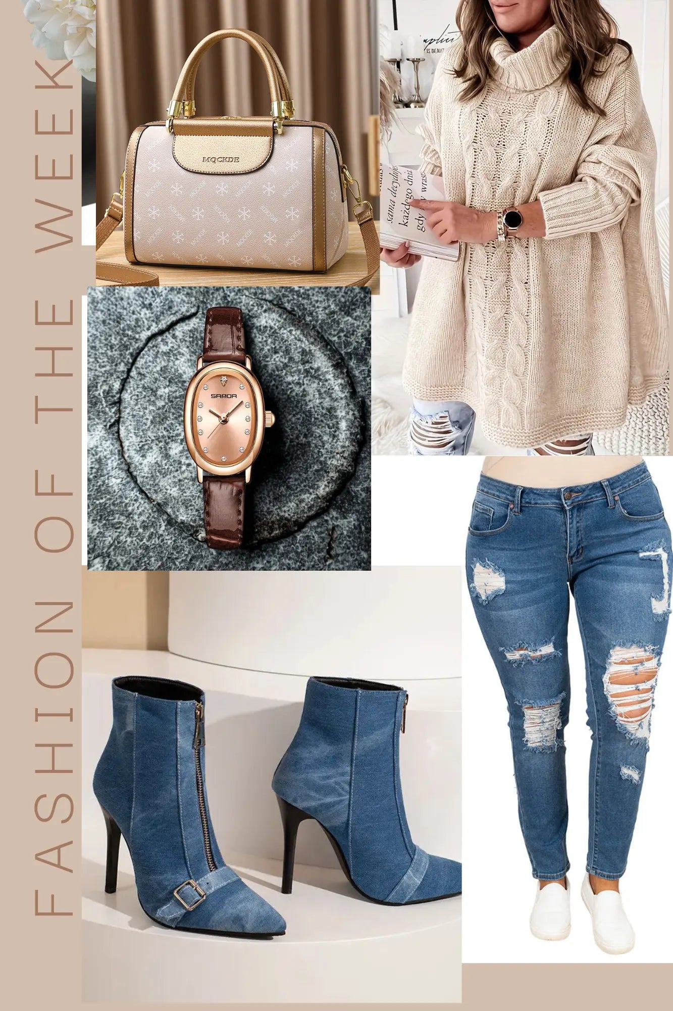 Women's worn jean and beige batwing sweater outfit JNi3 shop