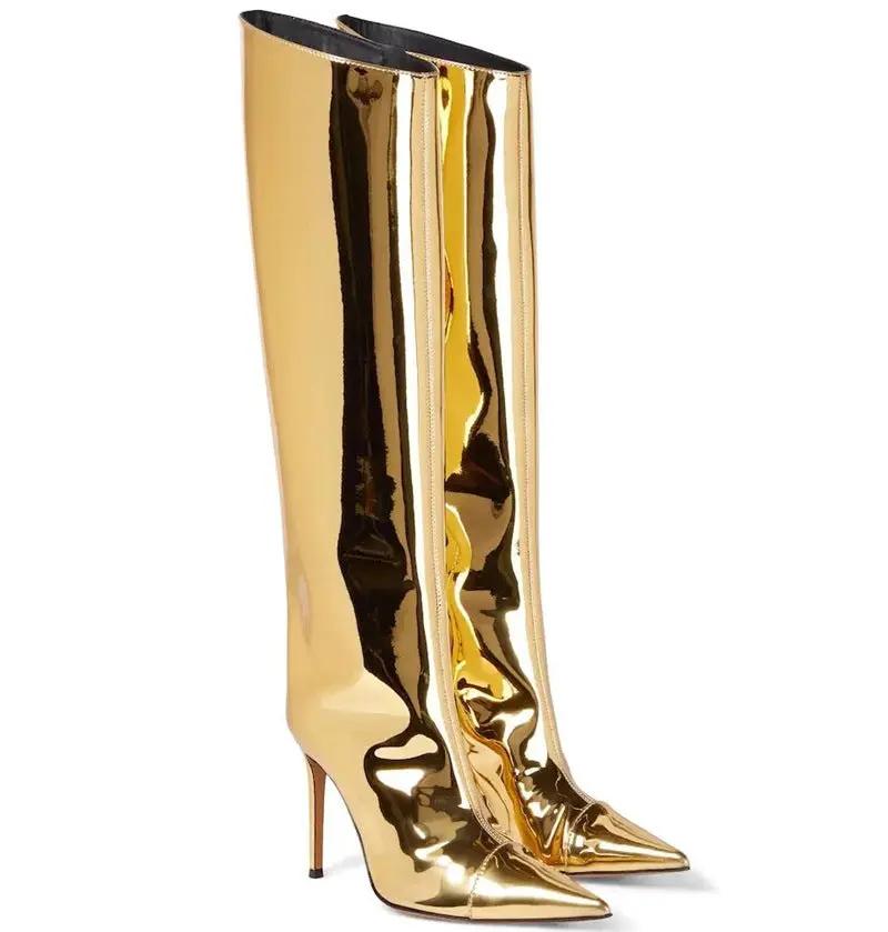 Women's High Heel Pointed Toe Symphony Patent Leather Knee Boots Cjdropshipping