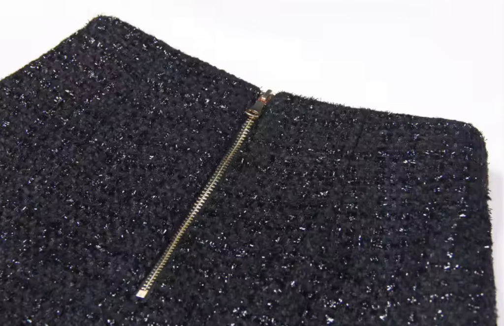 Black Tweed Skirt Suit Set | Rhinestone & Pearl Embellished Blazer and Asymmetrical Mini Skirt | Luxury Jeweled Two Piece Maximalist Outfit