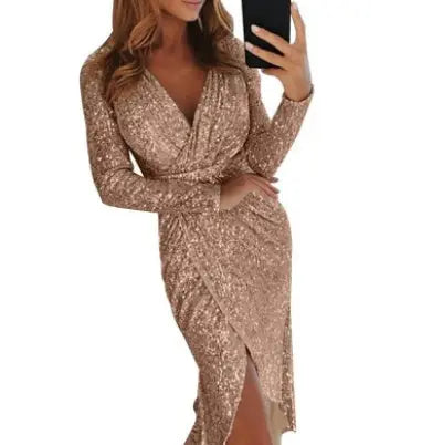 Women Clothes Bodycon Dresses New Ladies Bronzing Long-sleeved Cjdropshipping