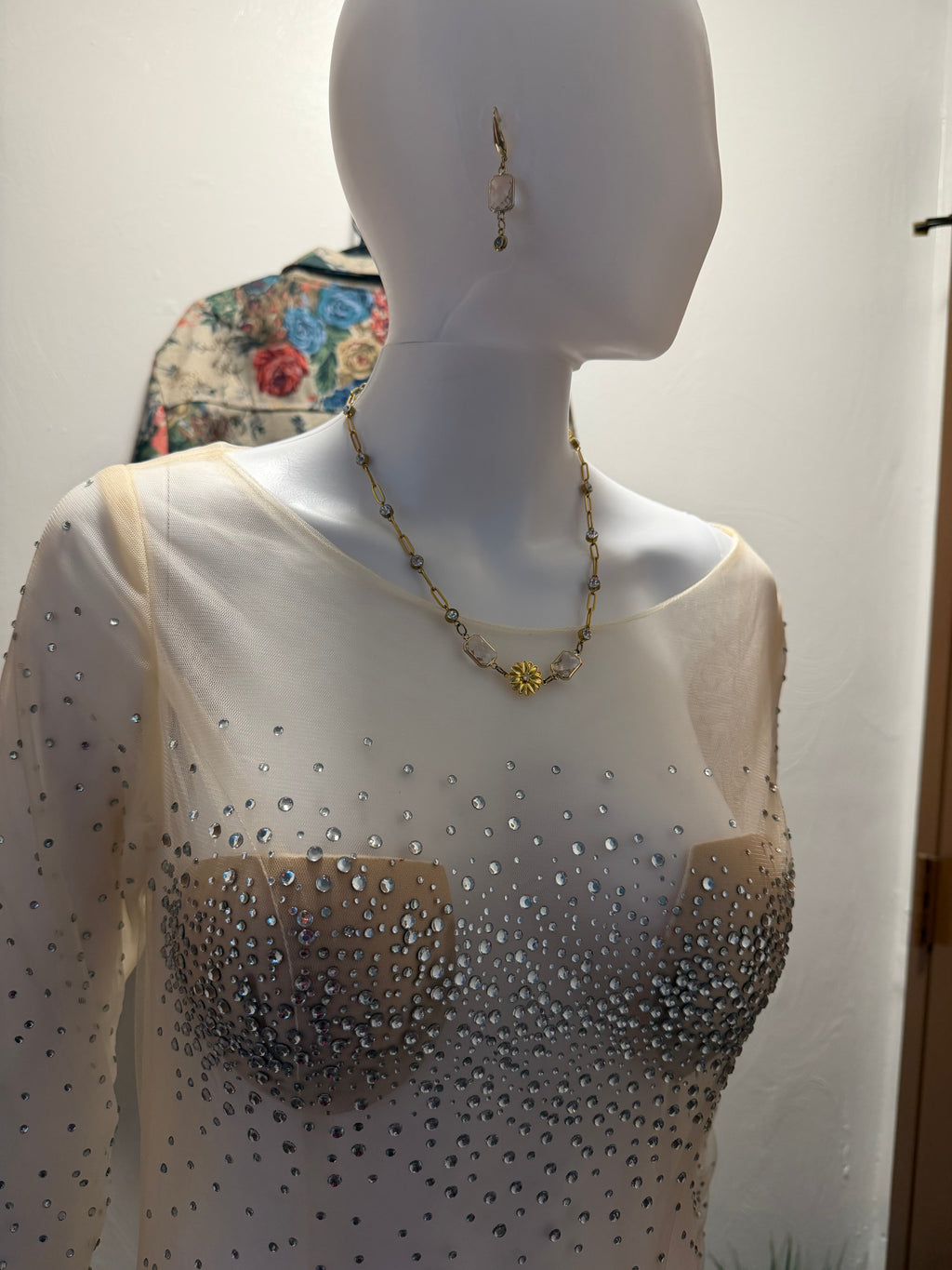 Custom Illusion Beaded Wedding Dress, Sheer Luxury Bridal Gown, Mermaid Silhouette with jewelry set