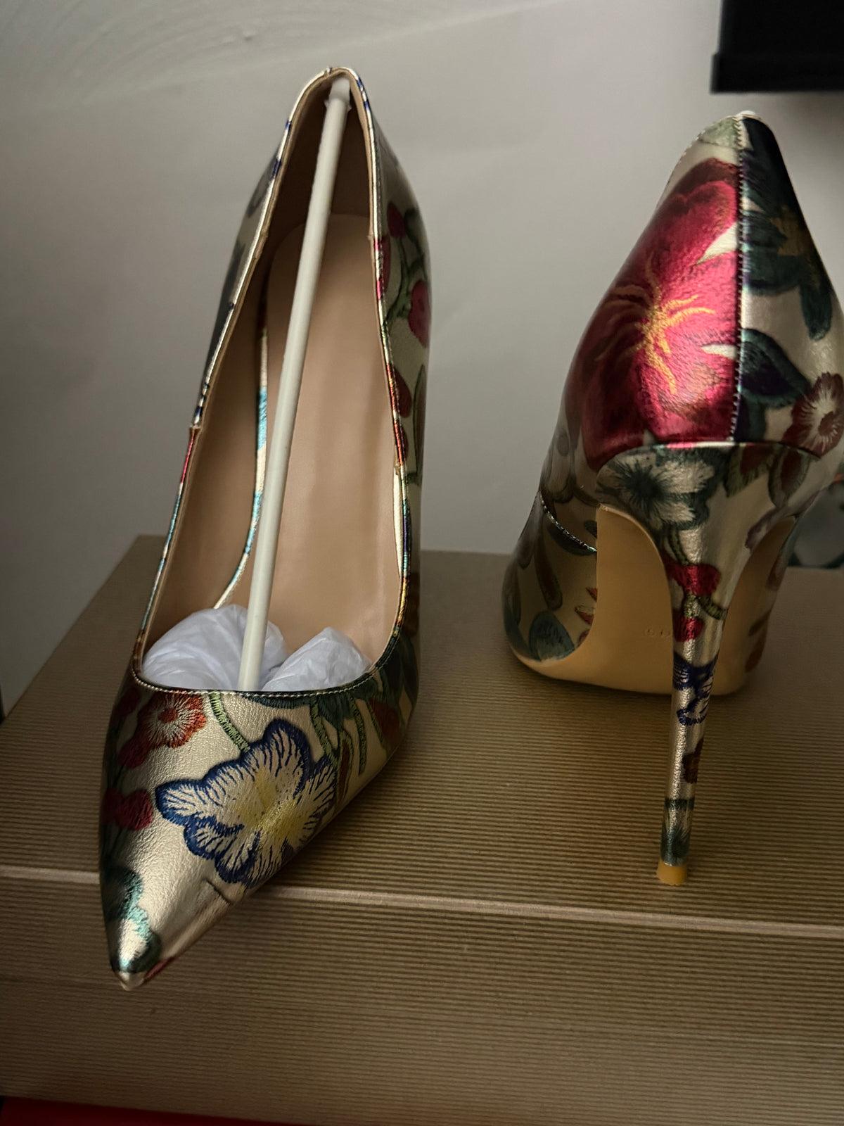 Floral  Metallic Stiletto Pumps