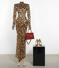 Vintage Leopard Print Maxi Dress Outfit, Red Crocodile Purse & Heels