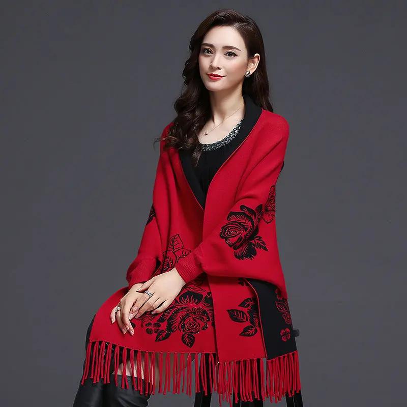 Mid-length Tassels Loose-fitting Knitted Cardigan Thickened Sweater Cashmere Outerwear null