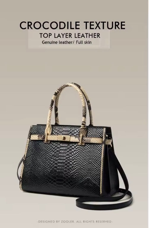 Black Snake Pattern Leather Business Bag