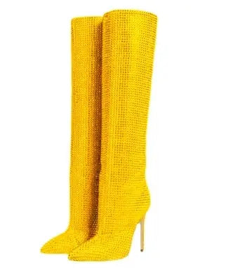 Women's Fashion Pointed Toe Stiletto Rhinestone Tall Boots Cjdropshipping