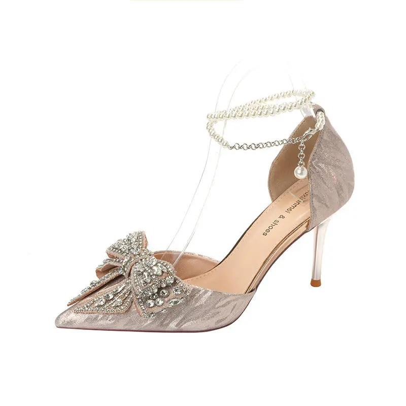 Rhinestone Bow Pointy Hollow Pearl Heels Cjdropshipping