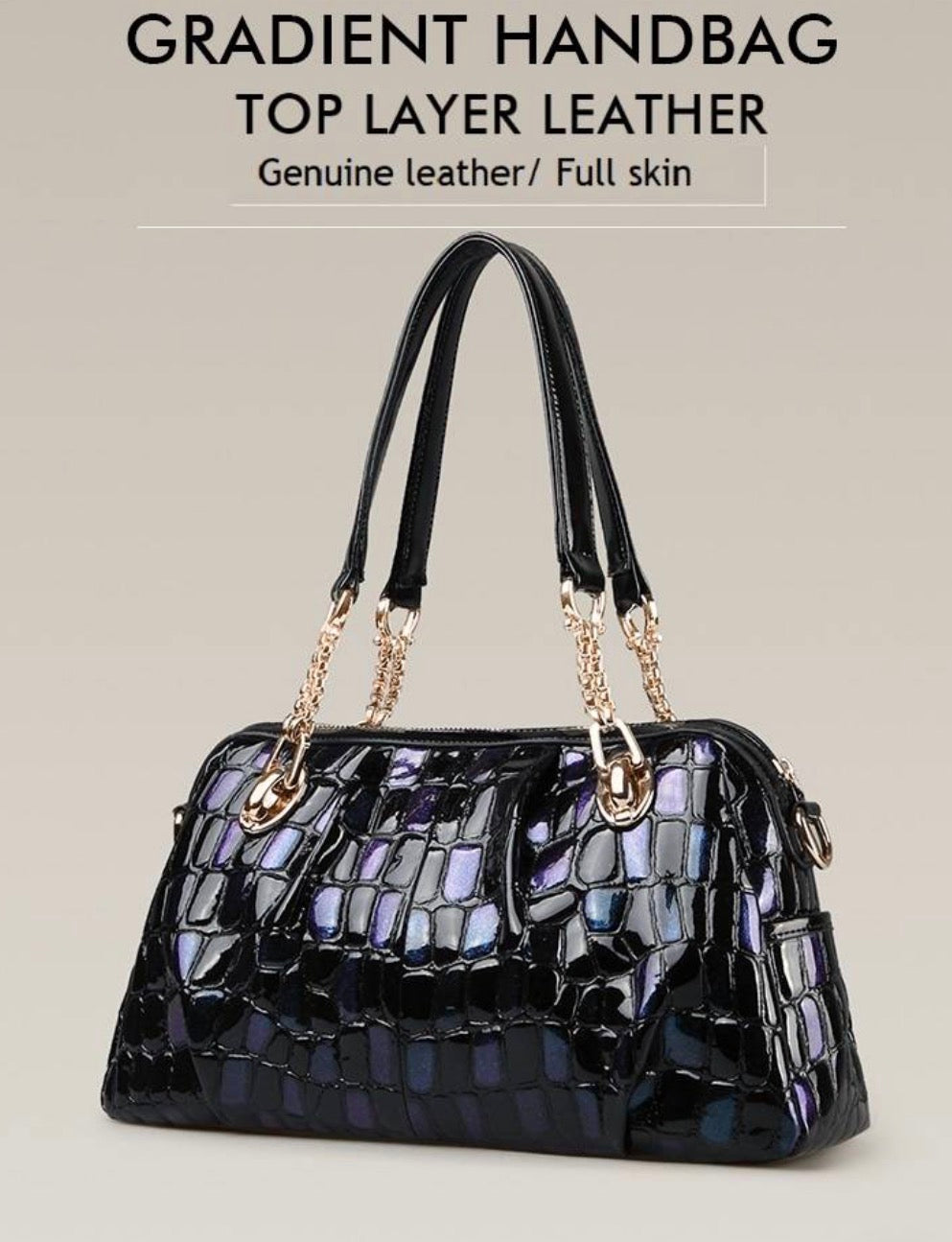 Gradient Leather Satchel Bag, Crocodile Print Top Handle Handbag