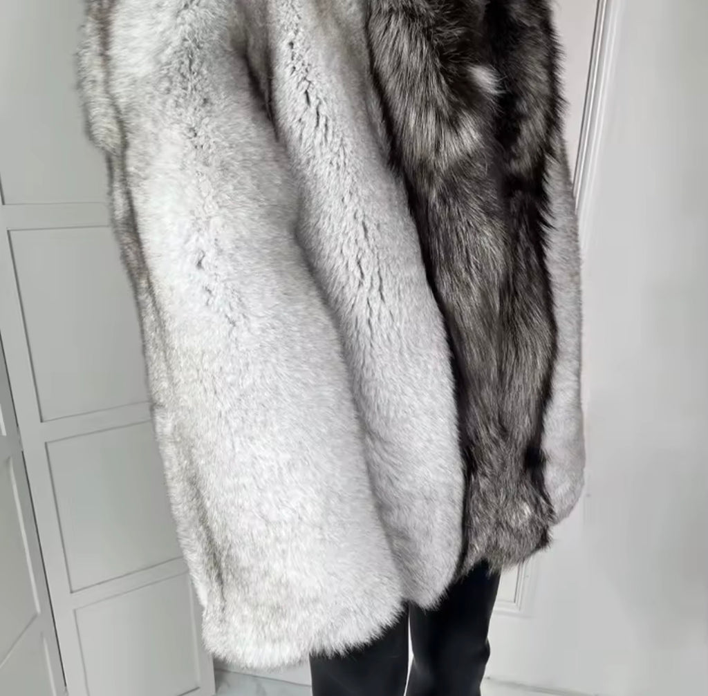 Men's Real Fox Fur & Rex Rabbit Fur Lined Winter Jacket | Luxury Hooded Outerwear with Silver Fox Trim