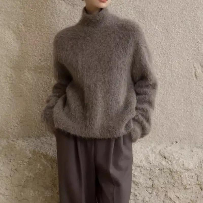 Gray Mohair Turtleneck Sweater For Women Cjdropshipping