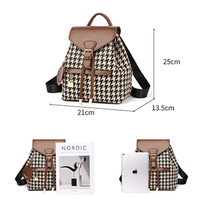 Houndstooth Backpack Women High Capacity Travel Bags Girls - JNi3 shop