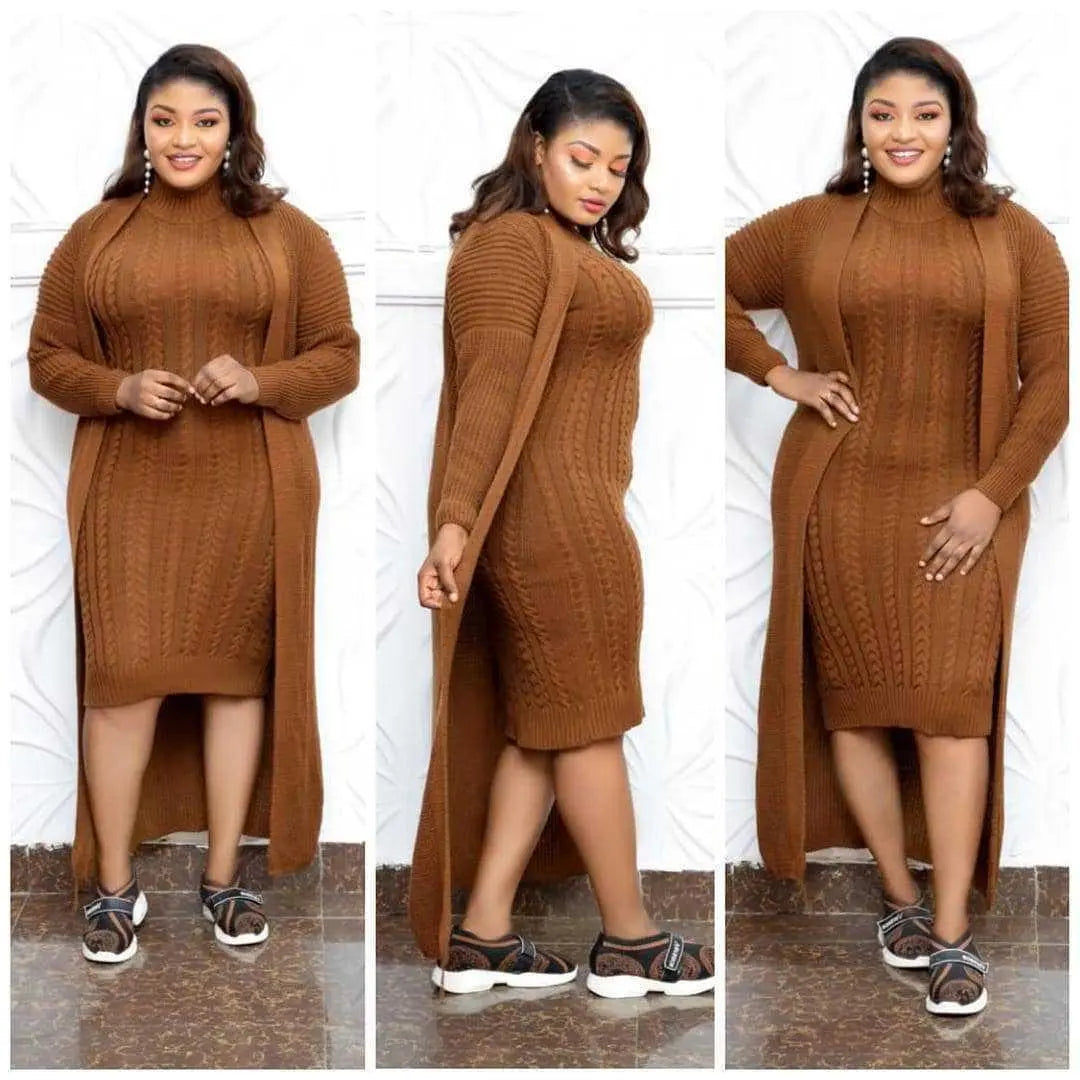 Women Big Size Knitted Dress Long Coat Two Piece Suit Cjdropshipping