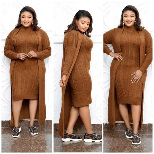 Women Big Size Knitted Dress Long Coat Two Piece Suit Cjdropshipping
