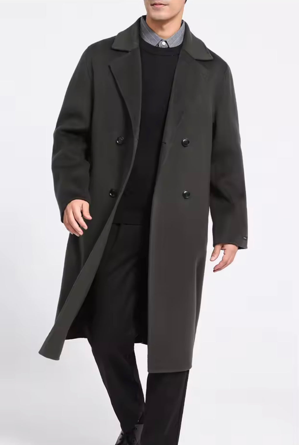 Men's 100% Cashmere Coat]Long Double Sided Overcoat]Classic Double Breasted Winter Trench Jacket]Formal Luxury Outerwear