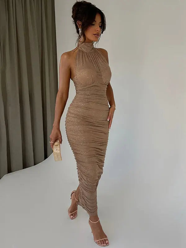 Halter Neck Backless Silver Bodycon Dress Cjdropshipping