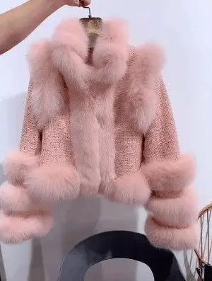 Winter New Fox Fur Tweed Woollen Stitching Top Short Women's Coat Cjdropshipping