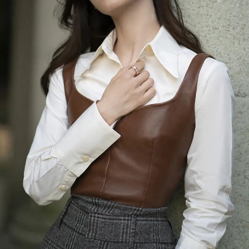 Outer Wear Genuine Leather Small Sling Vest Coat JNi3 shop