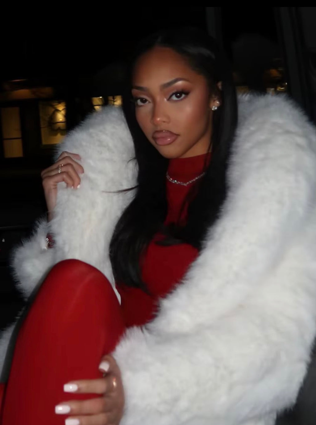 Luxury Women's White Faux Over Coat - Elegant Long Faux Fur Jacket with Oversized Collar for Winter