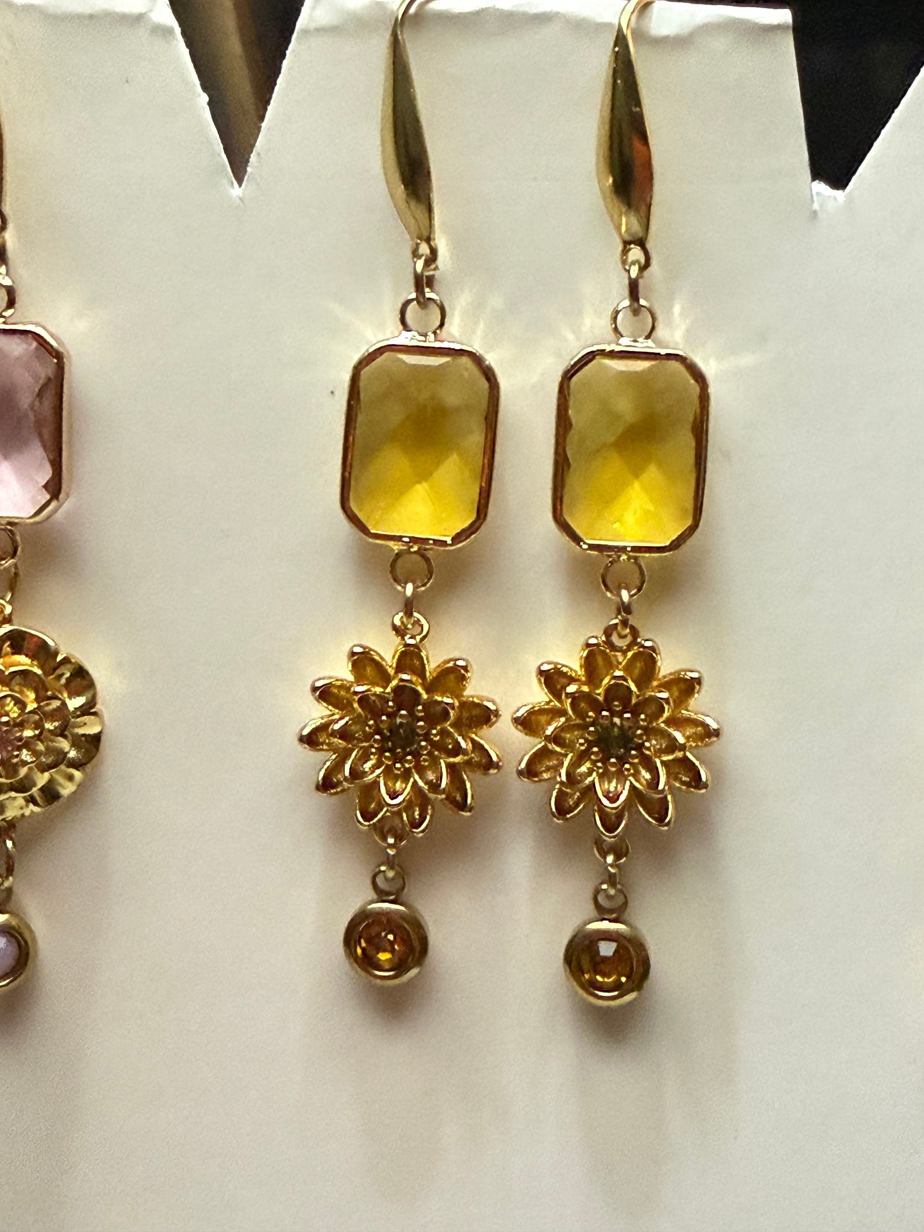 18k Gold PVD Birth Flower Earrings, Personalized Birthstone Jewelry
