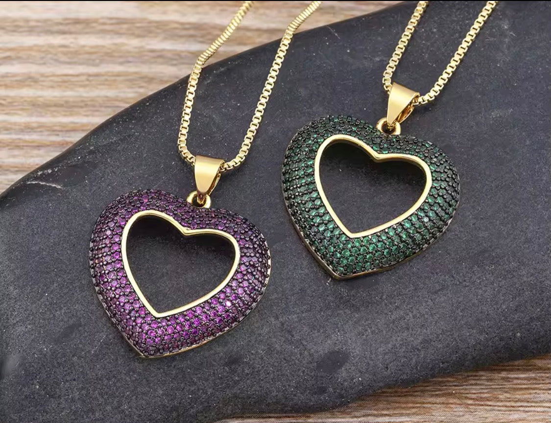 Heart-Shaped Hollow Crystal Zircon Pendant Link Chain Necklace Women's Charm Jewelry Anniversary Gift