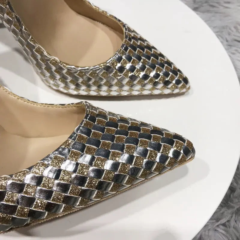 12cm  Color Matching Woven High Heels Cjdropshipping