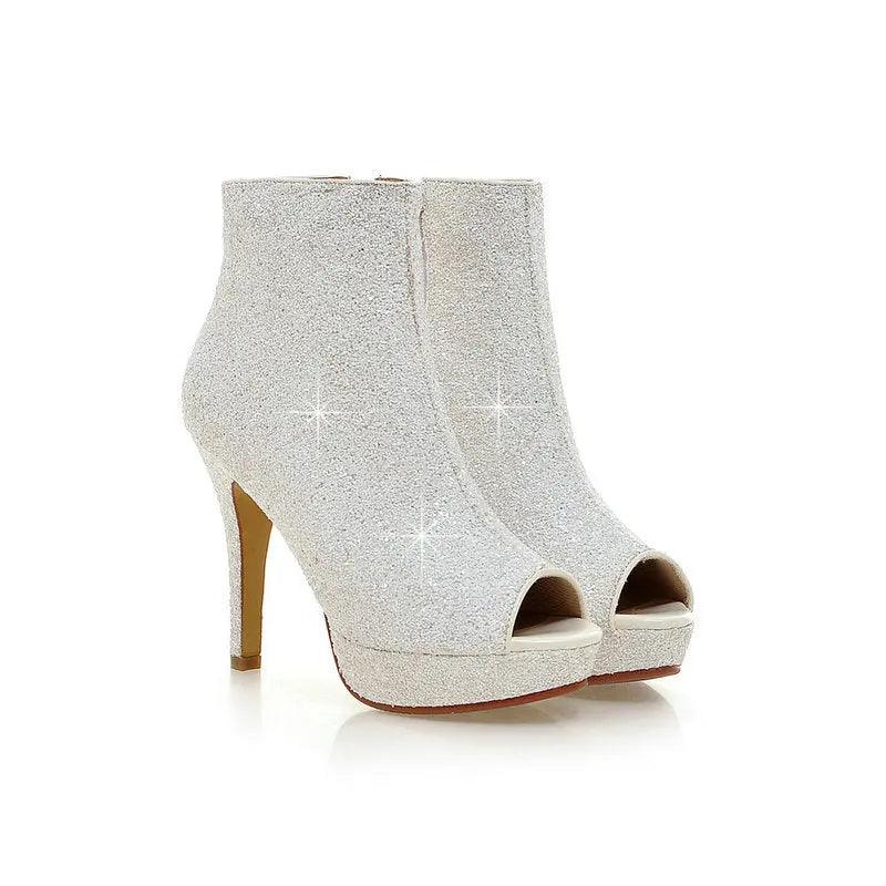 Sequined cloth fish mouth high heels Cjdropshipping