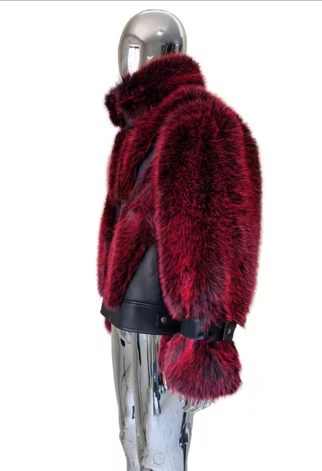Men's Luxury Faux Fur & Leather Bomber Jacket – Winter Statement Outerwear with Stand Collar & Buckle Cuffs