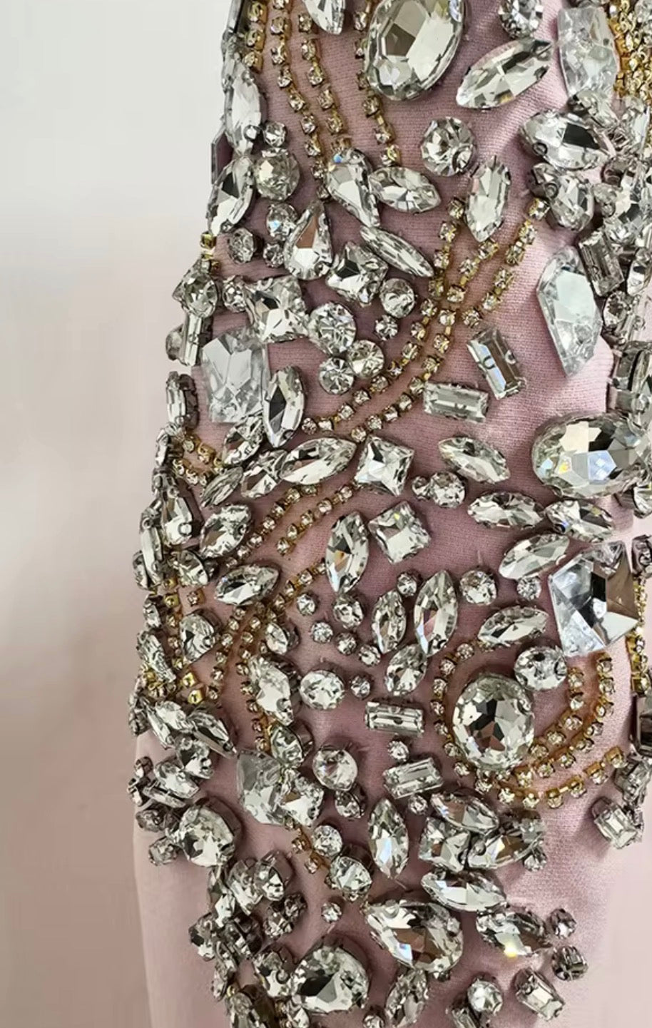 Elegance Crystal Beaded Shoulder Midi Dress, Long Sleeve Cocktail Party Dress, Luxury Formal Evening Gown