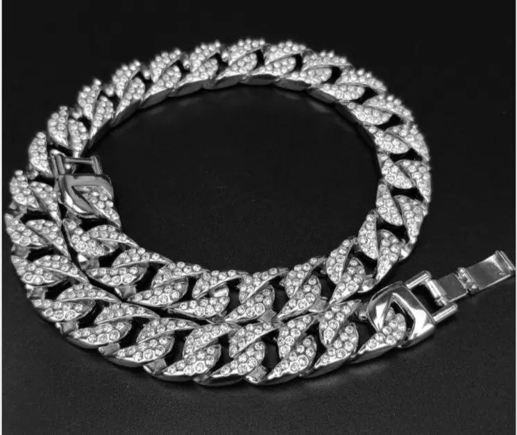 Full Diamond Cuban Chain Men's Bracelet Domineering Cool Trendy Bracelet JNi3 shop