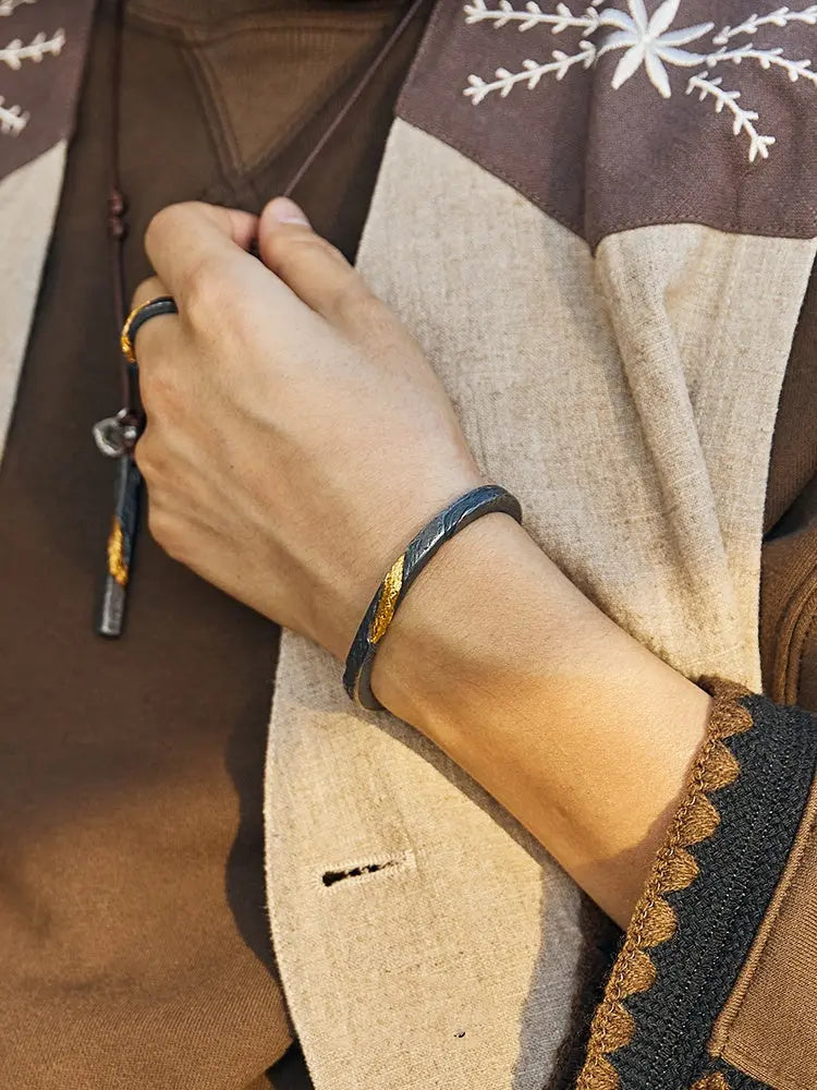 Bracelet Men's Pure Silver Personalized Retro Set In 24K Gold JNi3 shop