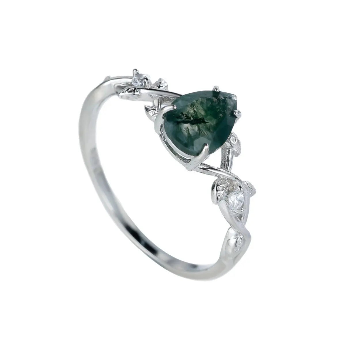 S925 Silver Drop-shaped Agate Edge Branch Leaf Ring - JNi3 shop