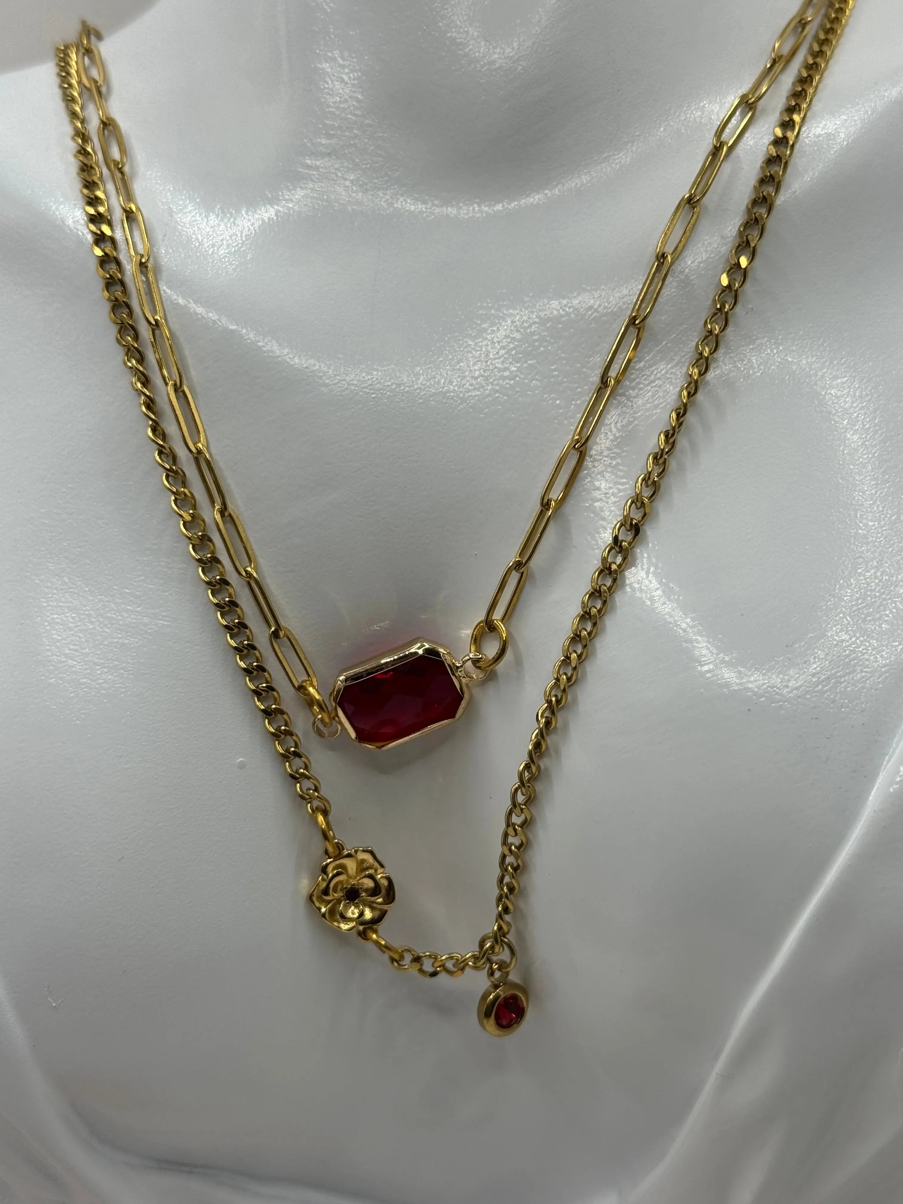 18k Gold PVD Birthstone and Flower layered pendant Necklace - JNi3 shop