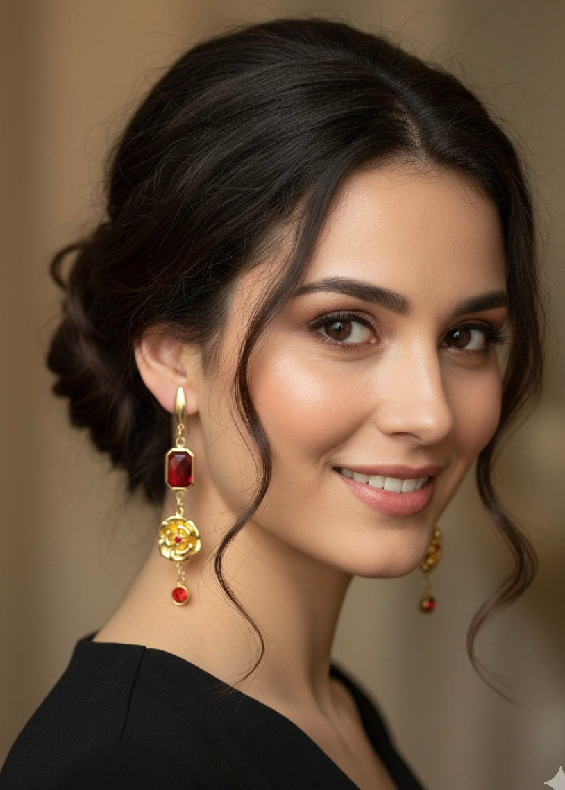 18k Gold PVD Birth Flower Earrings, Personalized Birthstone Jewelry