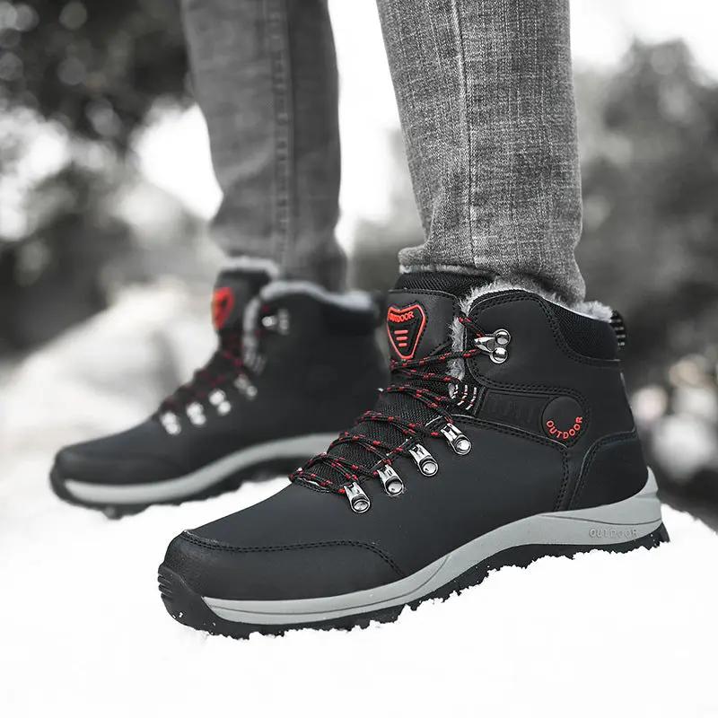 Winter Snow Boots Men Warm Plush Ankle Boots Hiking Lace-up Shoes Cjdropshipping