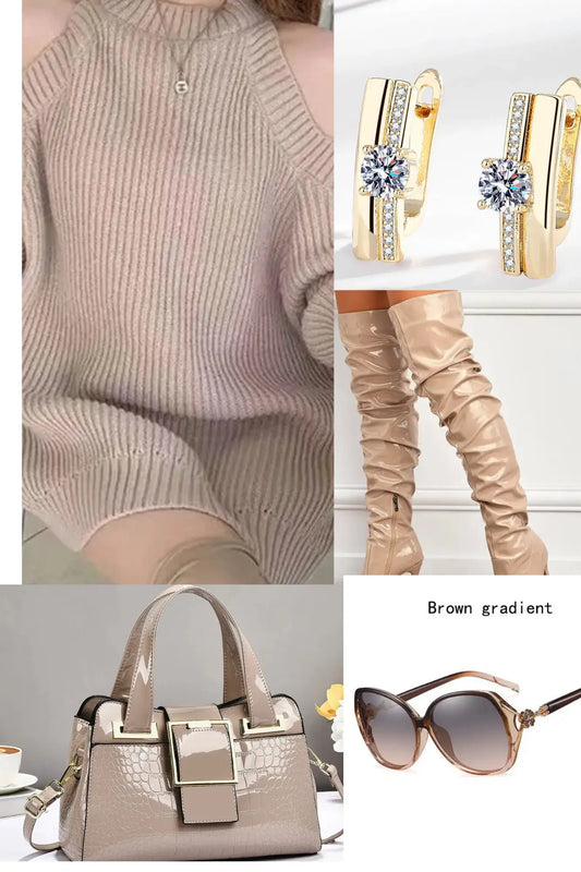 Sweater dresses and boots outfit(khaki) JNi3 shop