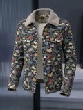 Men's Butterfly Print Winter Jacket with Faux Fur Collar | Warm Plush Fleece Lined Trucker Jacket