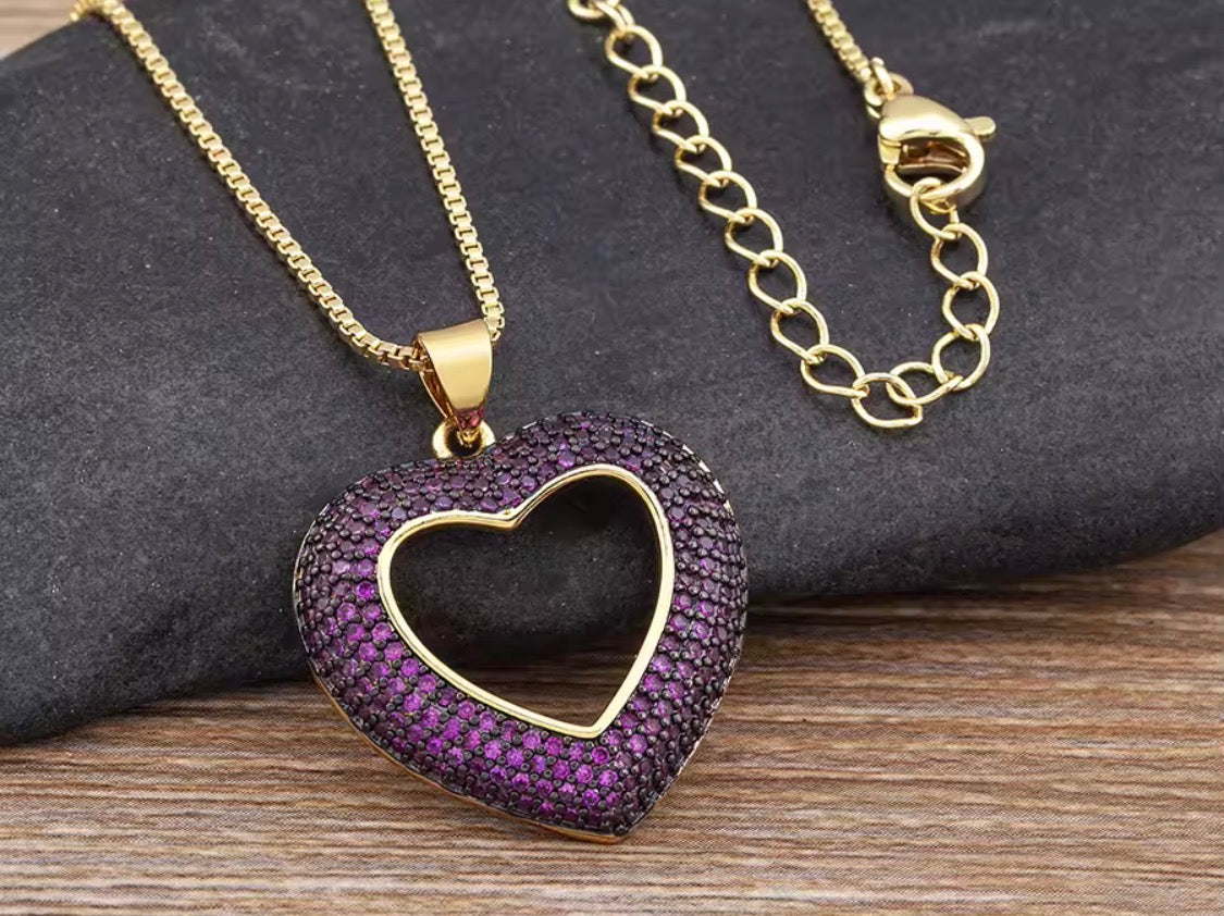 Heart-Shaped Hollow Crystal Zircon Pendant Link Chain Necklace Women's Charm Jewelry Anniversary Gift