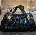 Gradient Leather Satchel Bag, Crocodile Print Top Handle Handbag
