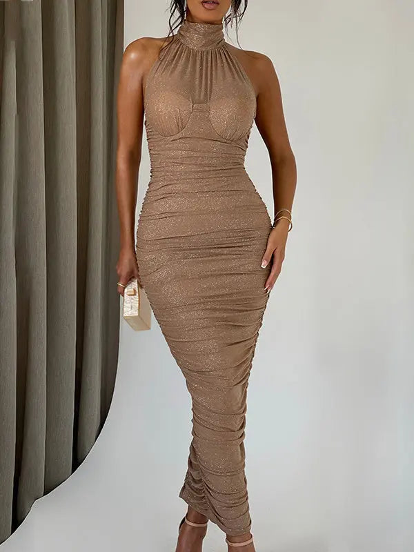 Halter Neck Backless Silver Bodycon Dress Cjdropshipping