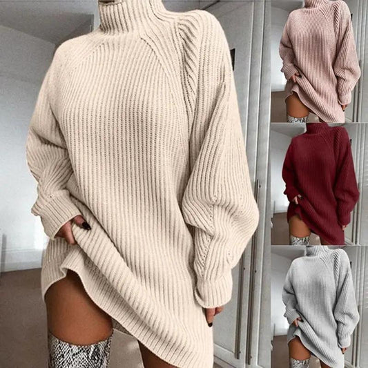 Solid Turtleneck Long Sweater Winter Warm Women Sweater Dress Cjdropshipping