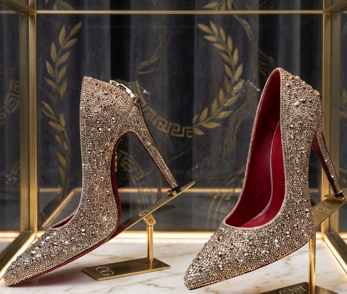 Luxury Crystal Embellished Stiletto High Heels – Designer-Inspired Pointed Toe Rhinestone Pumps for Evening