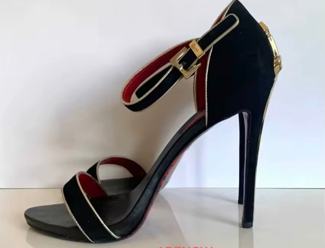 Elegant Dagger-Heel Velvet & Leather Sandals | Luxury Gothic Formal Stilettos