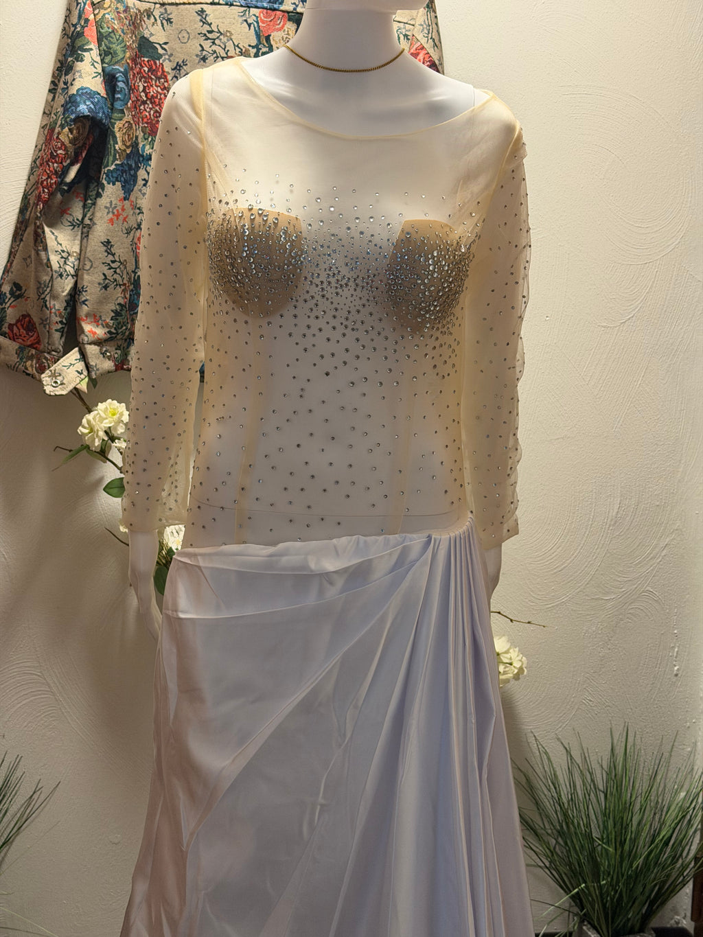 Custom Illusion Beaded Wedding Dress, Sheer Luxury Bridal Gown, Mermaid Silhouette with jewelry set