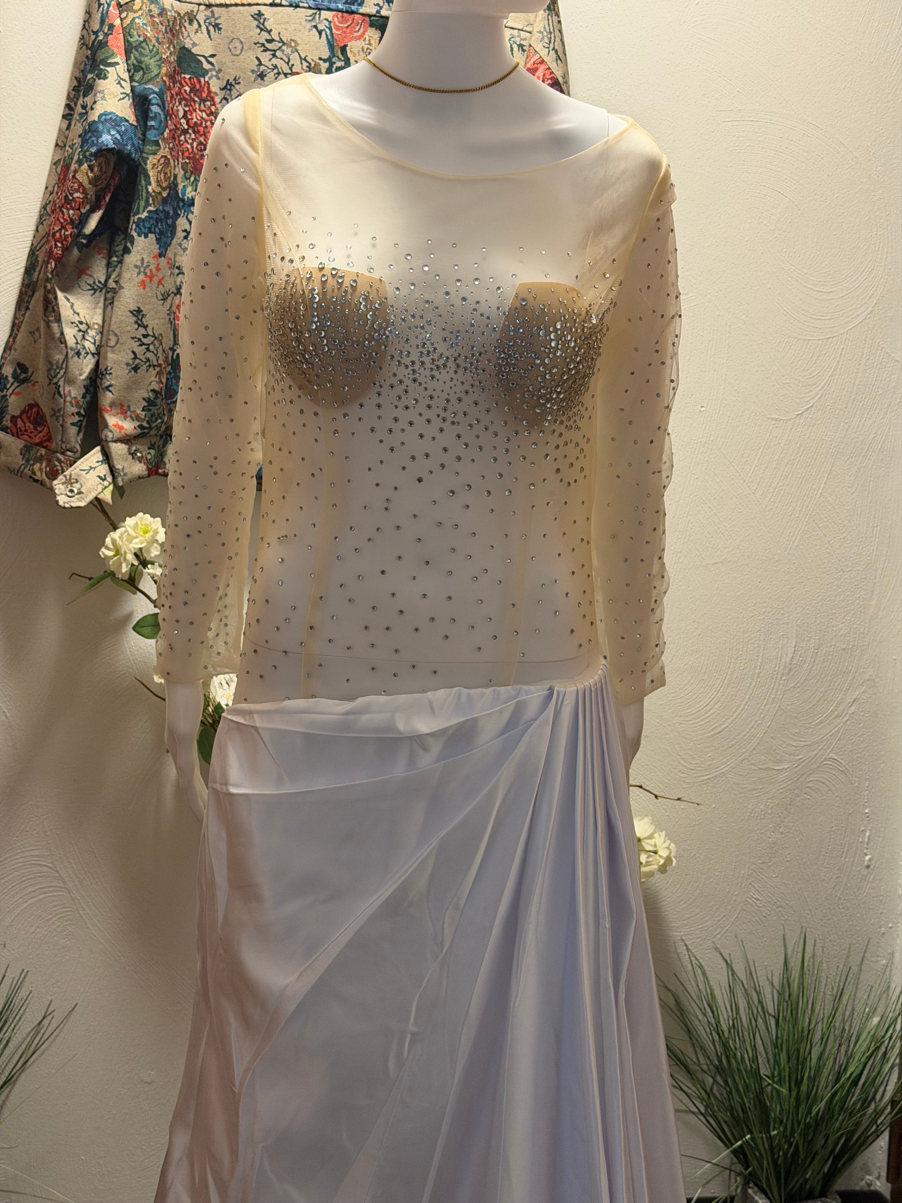Custom Illusion Beaded Wedding Dress, Sheer Luxury Bridal Gown, Mermaid Silhouette with jewelry set