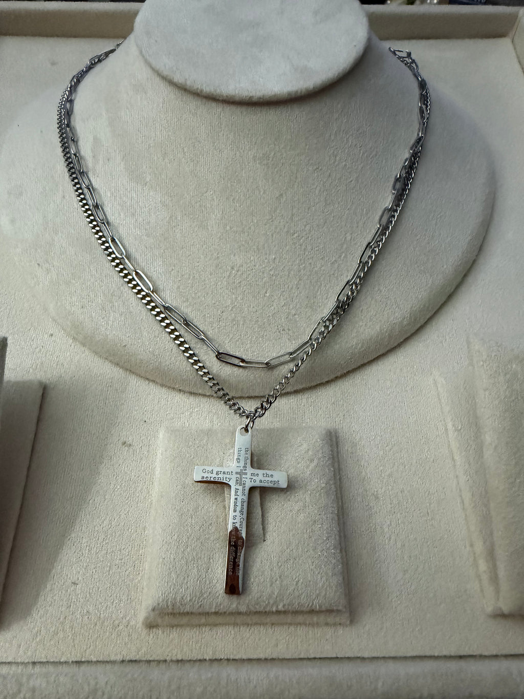 Serenity Prayer engraved Cross pendant Necklace for Men and Women,316  Stainless Steel