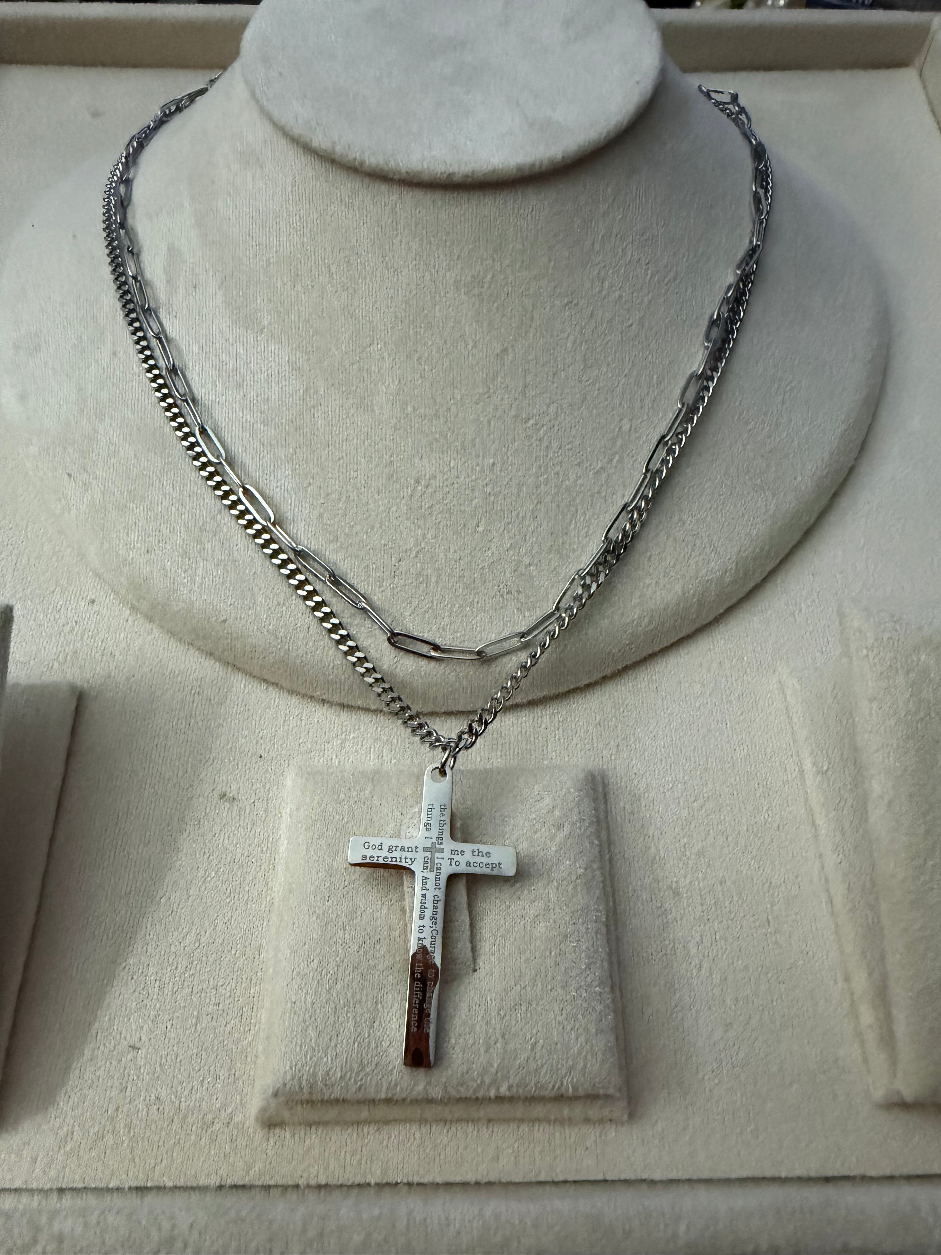 Serenity Prayer engraved Cross pendant Necklace for Men and Women,316  Stainless Steel