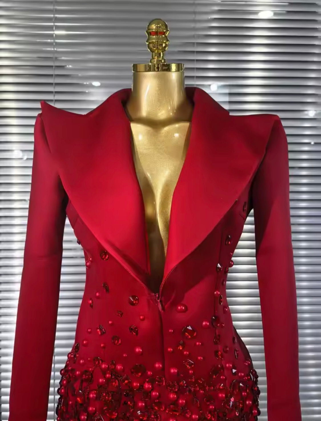 Luxury Crystal Rhinestone Blazer Mini Dress, Beaded Fringe Formal Party Gown, Sculptural Lapel Evening Cocktail Dress, Birthday Outfit Women